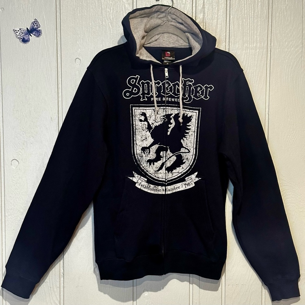 Navy Sprecher Hoodie with Crest Design